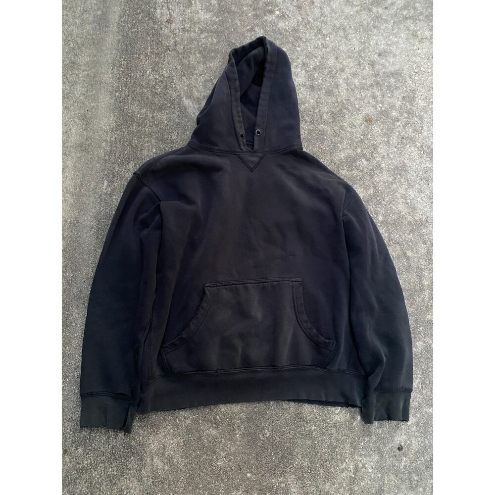 Vintage Eastbay Heavyweight Black Blank Distressed Faded Hoodie - Men’s Large
